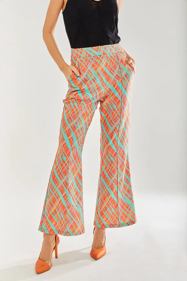 Liquorish Orange Scribble Flare Trousers