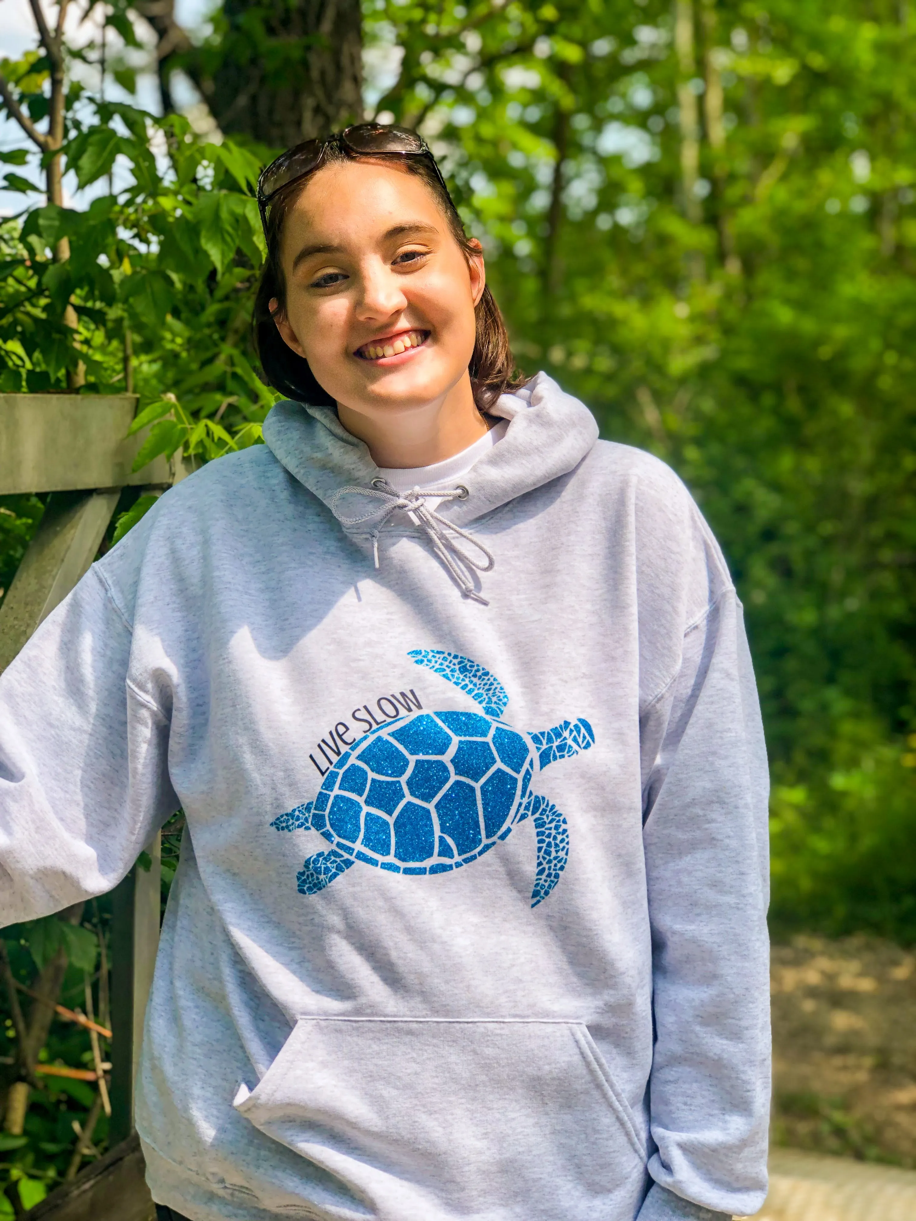 Live Slow Turtle Glitter Hoodie