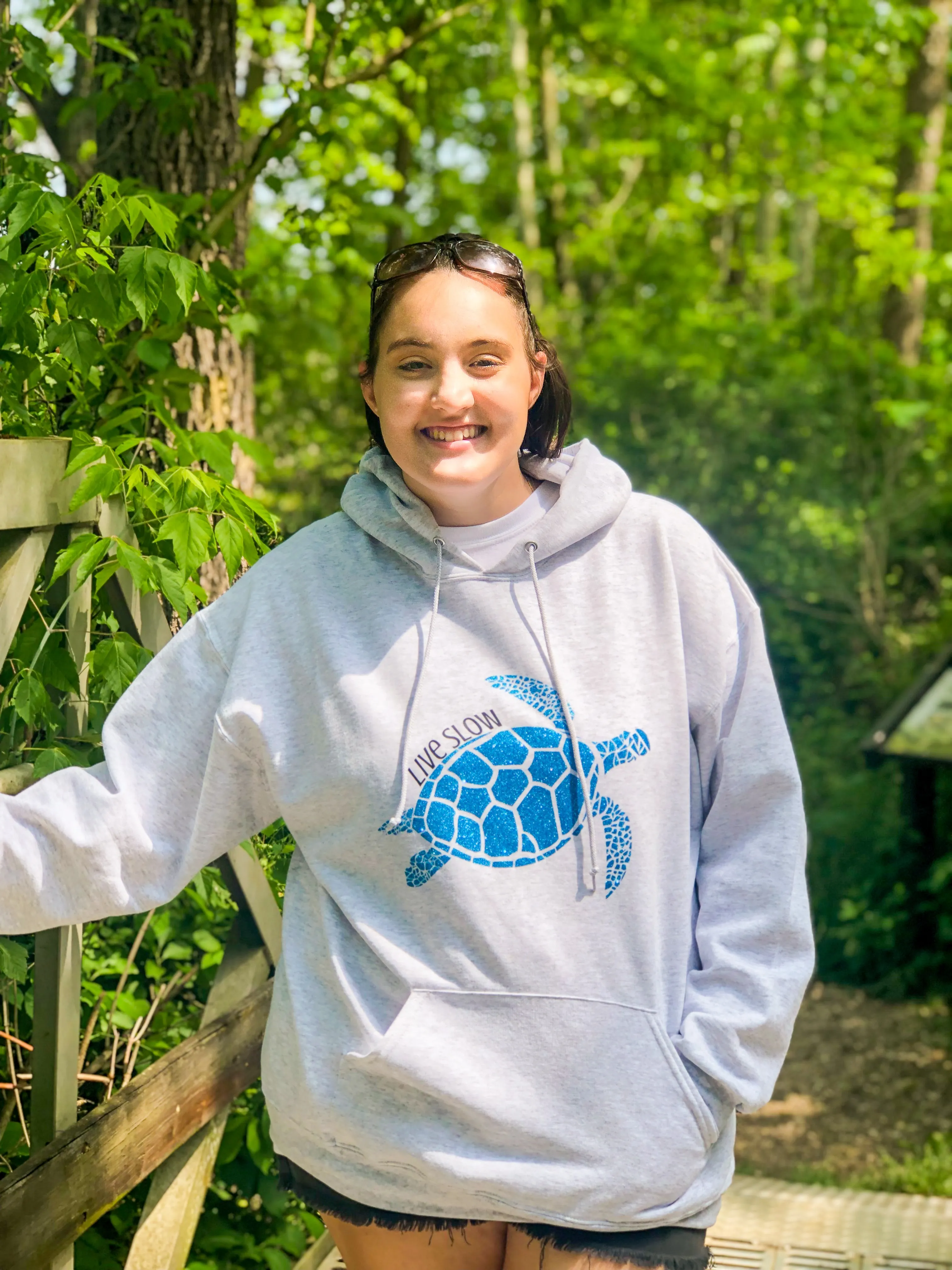 Live Slow Turtle Glitter Hoodie