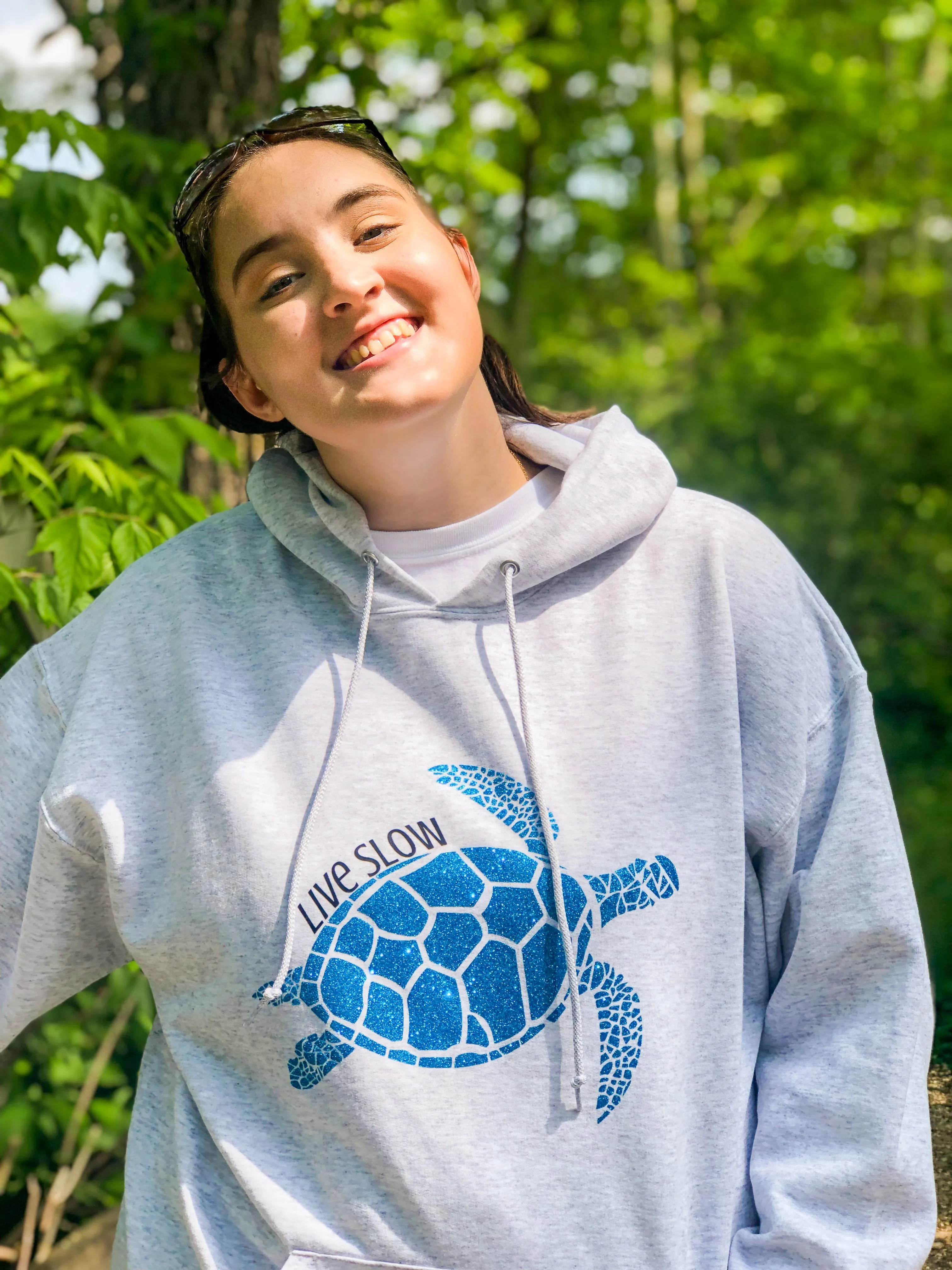 Live Slow Turtle Glitter Hoodie