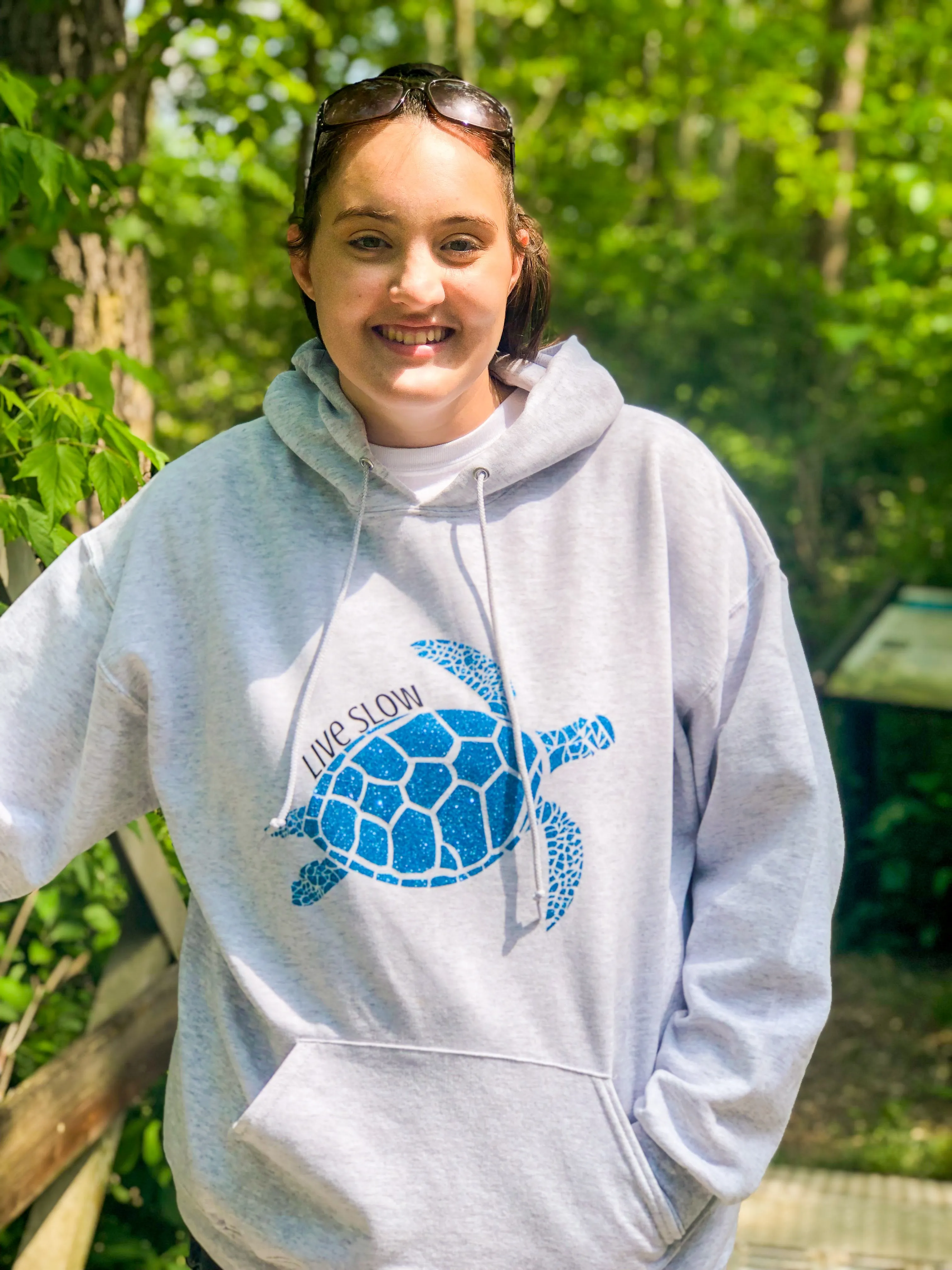 Live Slow Turtle Glitter Hoodie