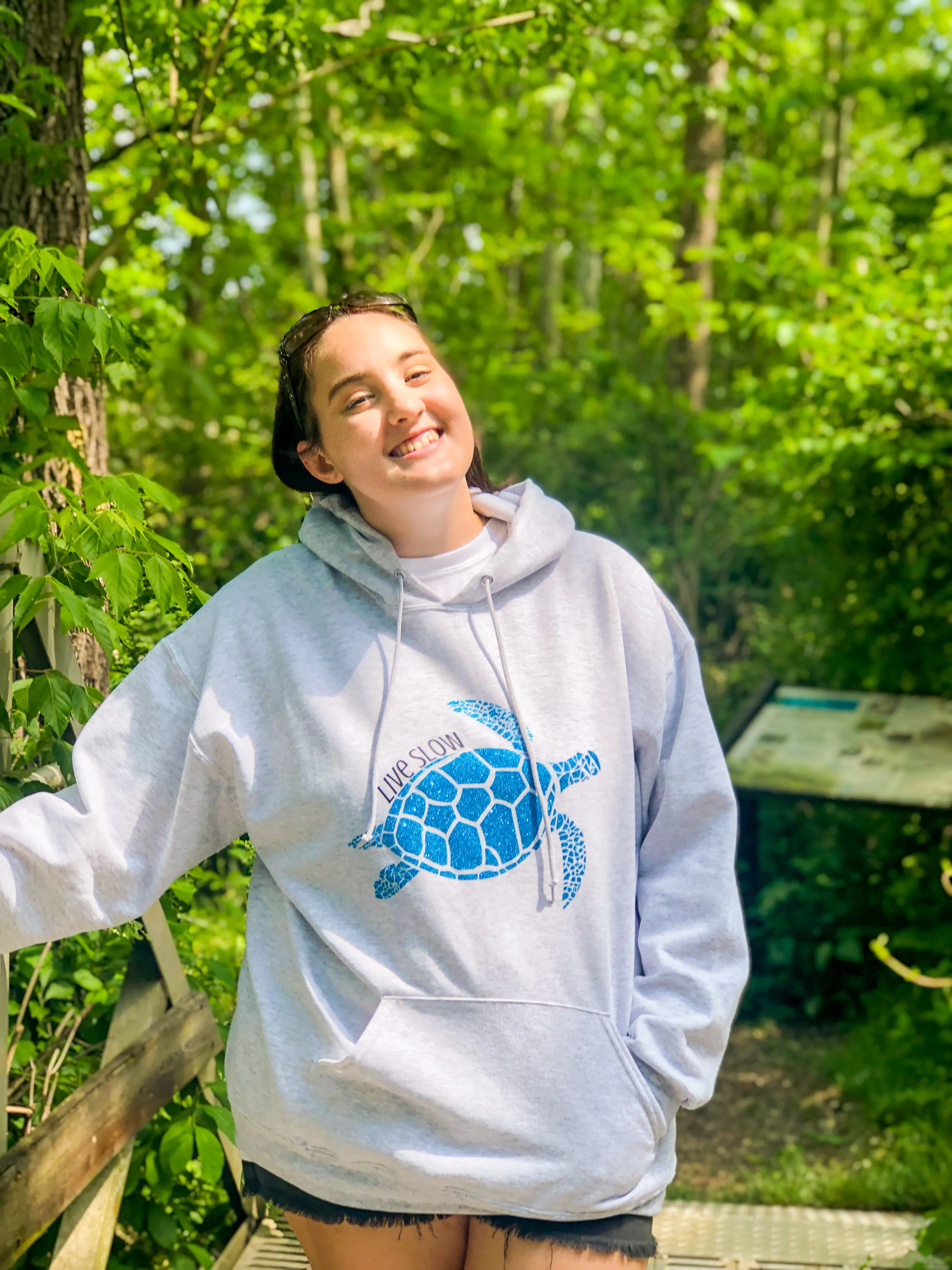 Live Slow Turtle Glitter Hoodie