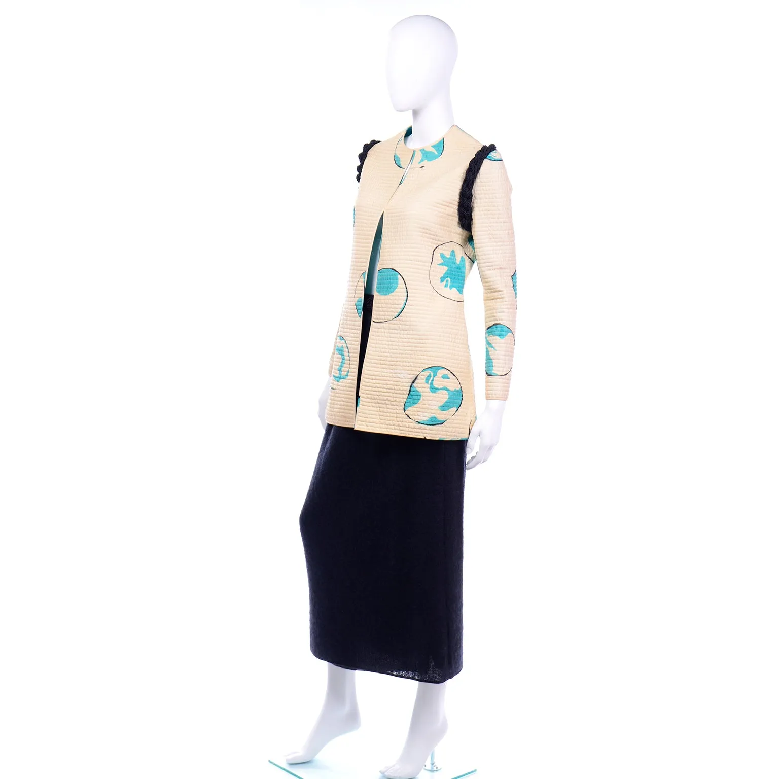 Mary McFadden Vintage Hand Painted Quilted Jacket & Skirt Outfit