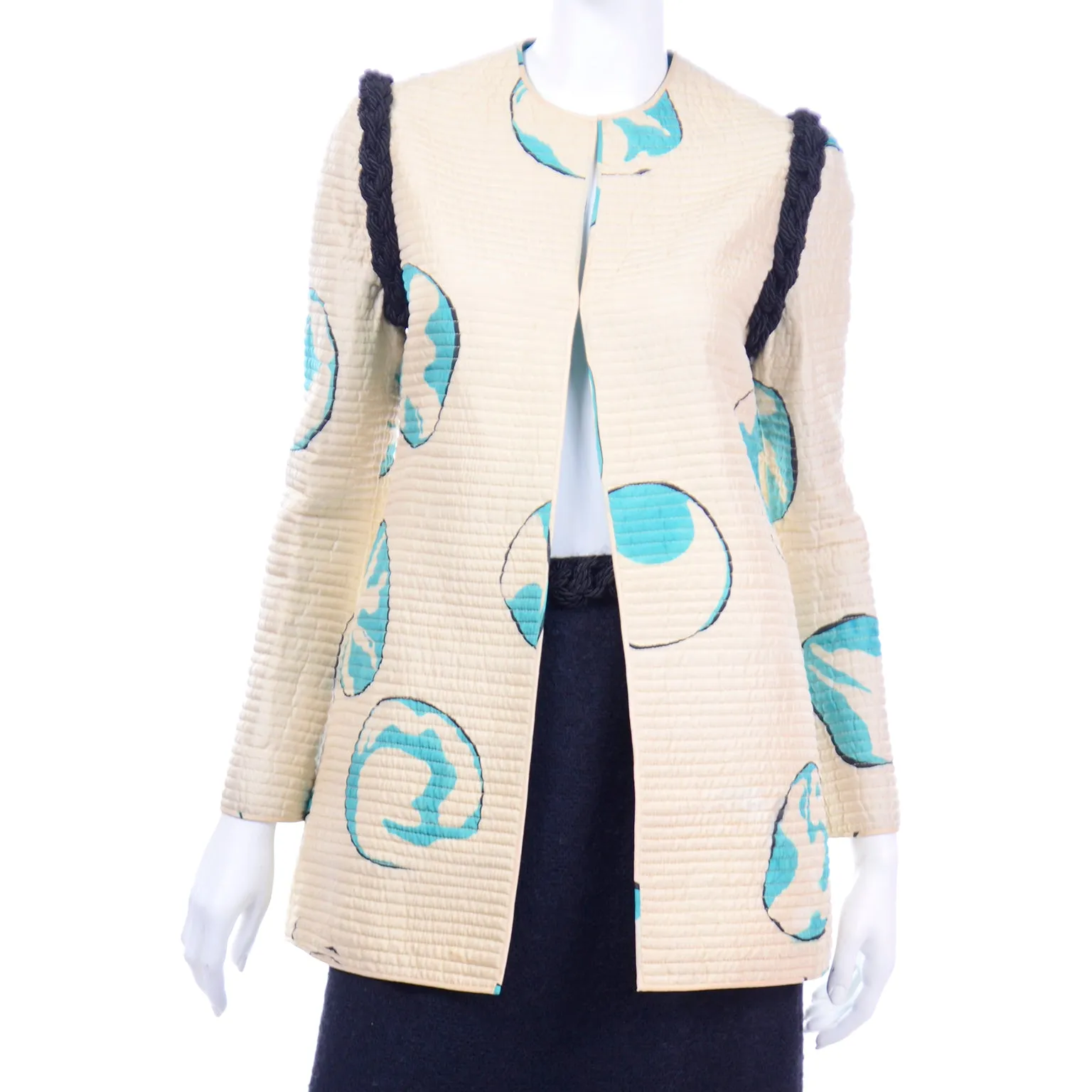 Mary McFadden Vintage Hand Painted Quilted Jacket & Skirt Outfit