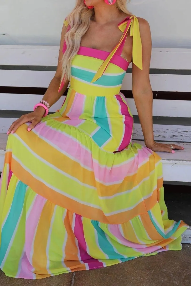 Melissa Multicolor Bow Knot Straps Maxi Dress