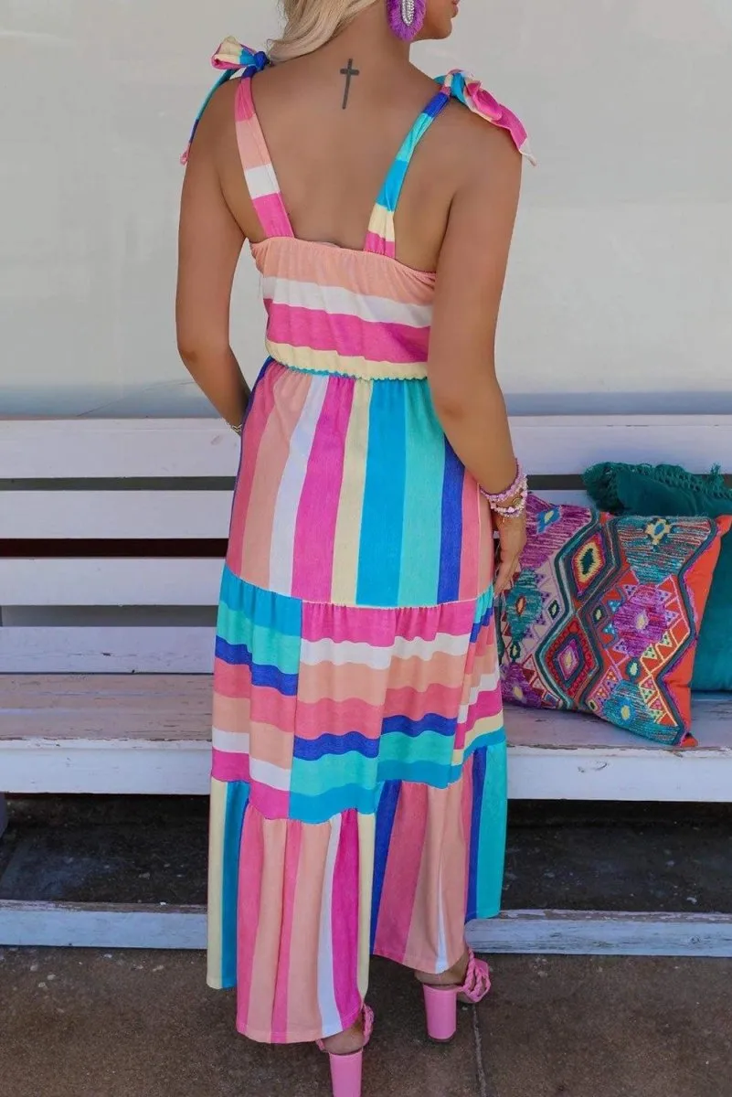 Melissa Multicolor Bow Knot Straps Maxi Dress