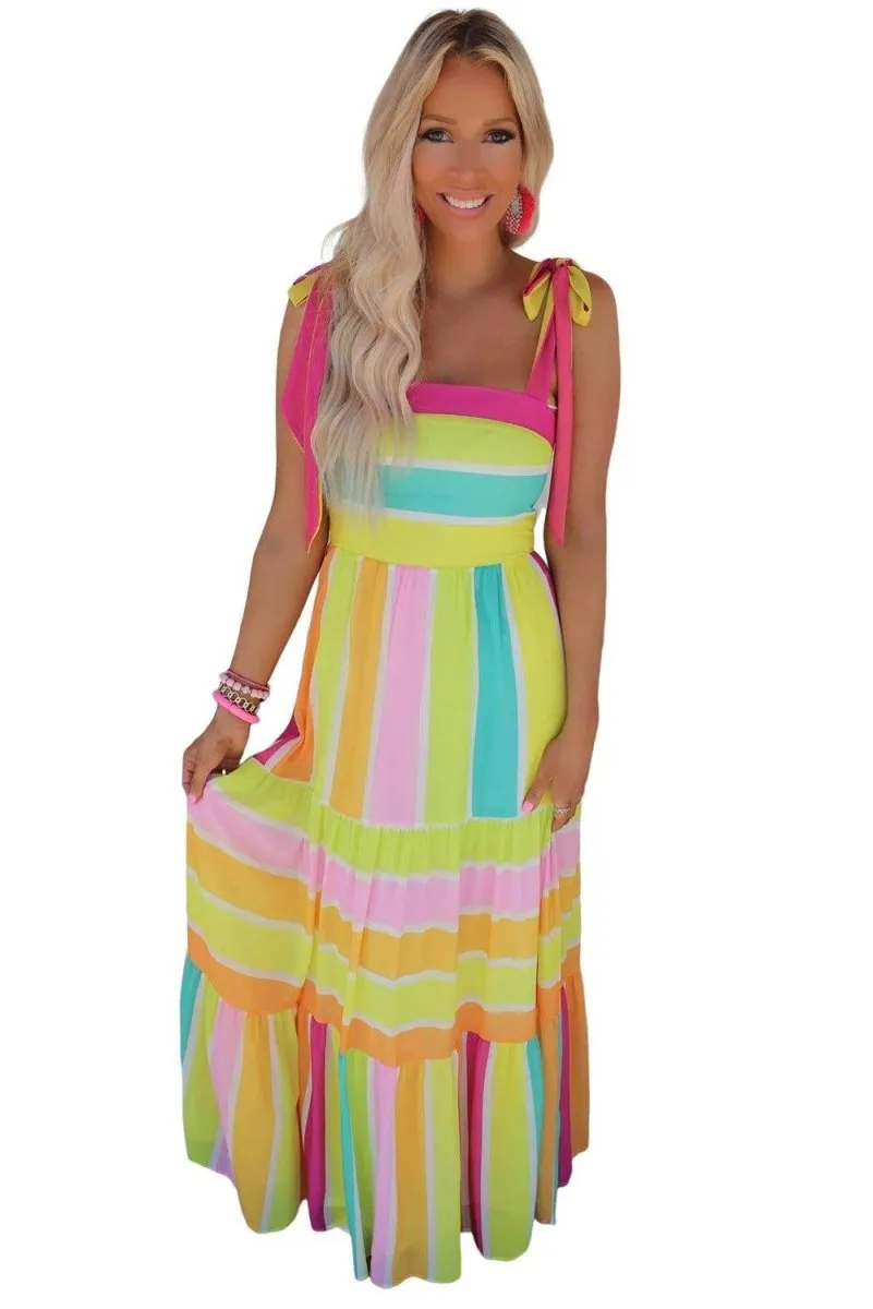 Melissa Multicolor Bow Knot Straps Maxi Dress