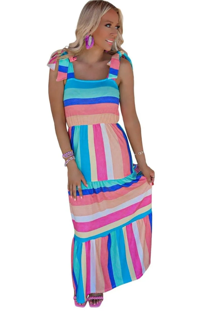 Melissa Multicolor Bow Knot Straps Maxi Dress