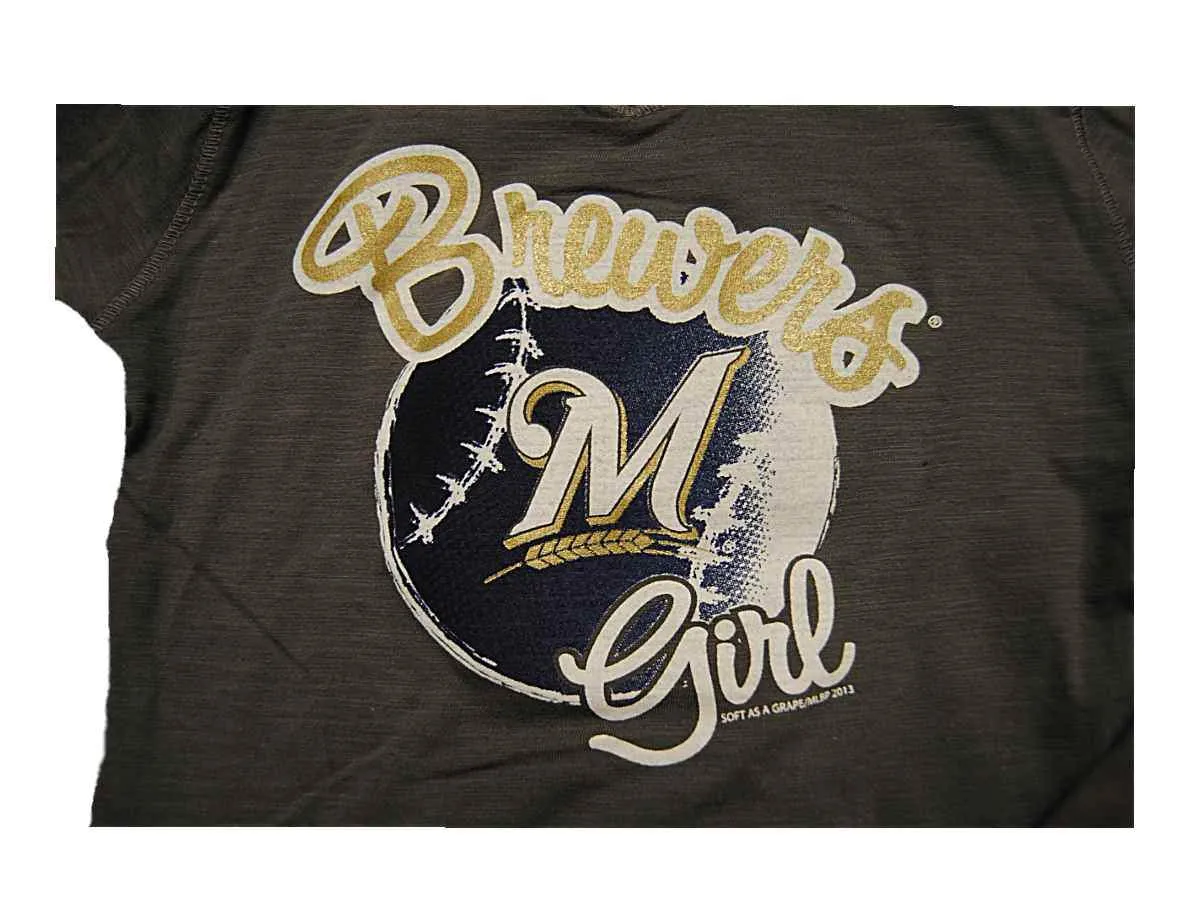 Milwaukee Brewers SAAG Youth Girls Gray Hooded Long Sleeve Pullover T-Shirt