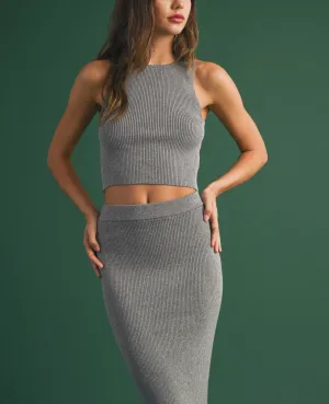 Misty Metallic Sweater Knit Maxi Tank Top in Silver