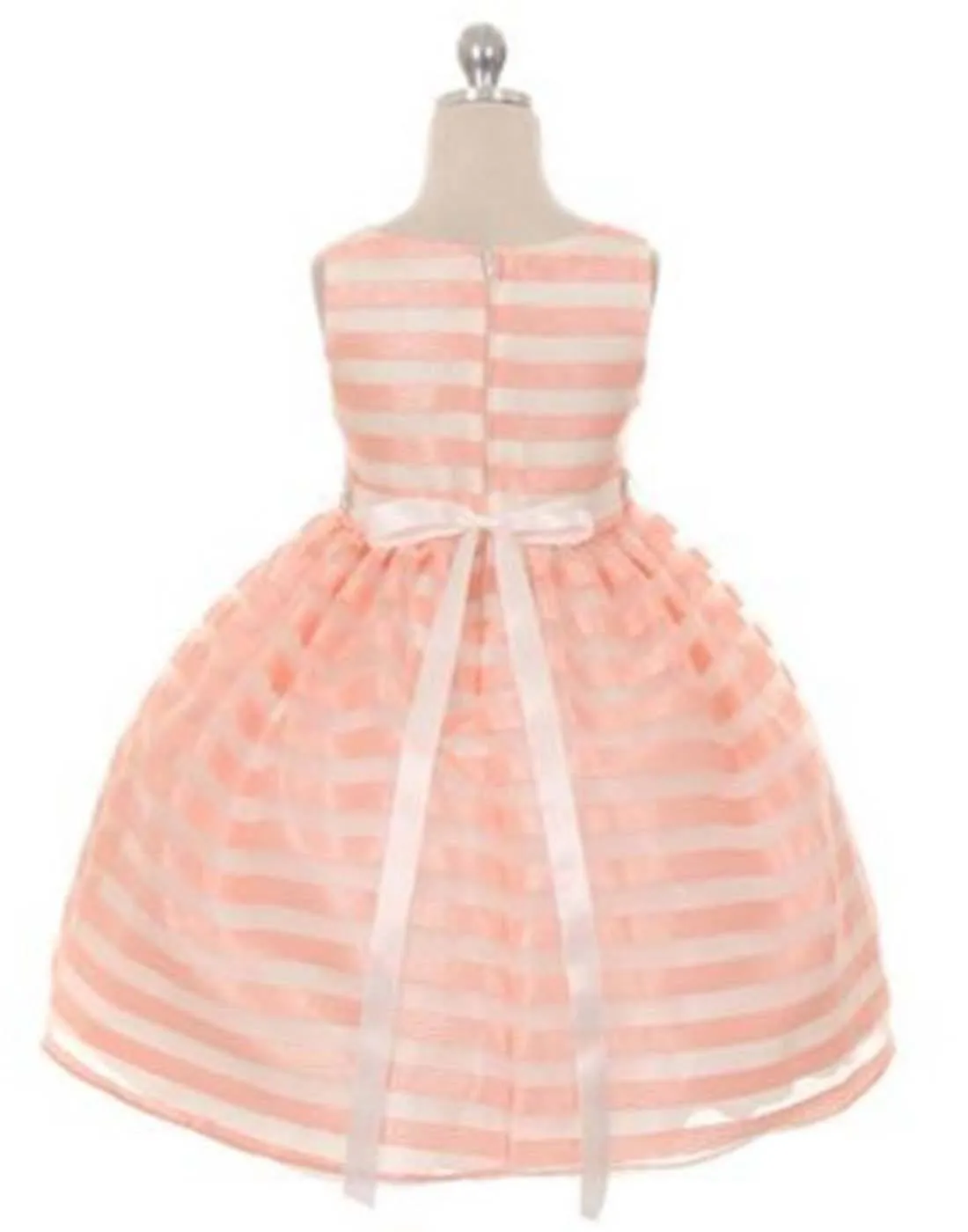 Organza Striped Overlay Dress with Gem Belt - Peach