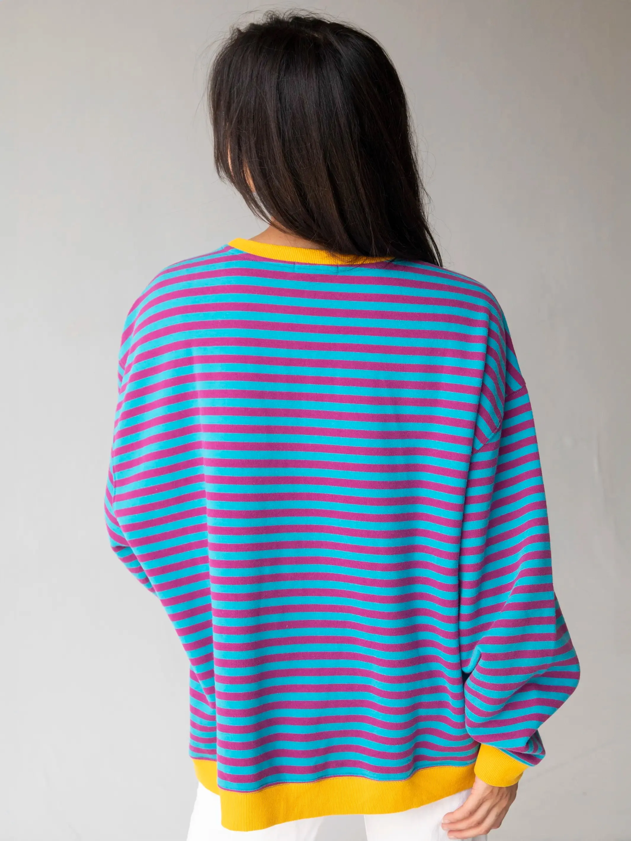 Oversized Striped Sweatshirt - Turquoise Purple Stripes