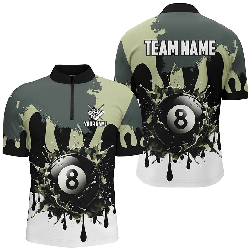 Personalized 8 Ball Pool Green Camo Ink Billiard Shirts For Men, Gifts For Team Billiard Lovers