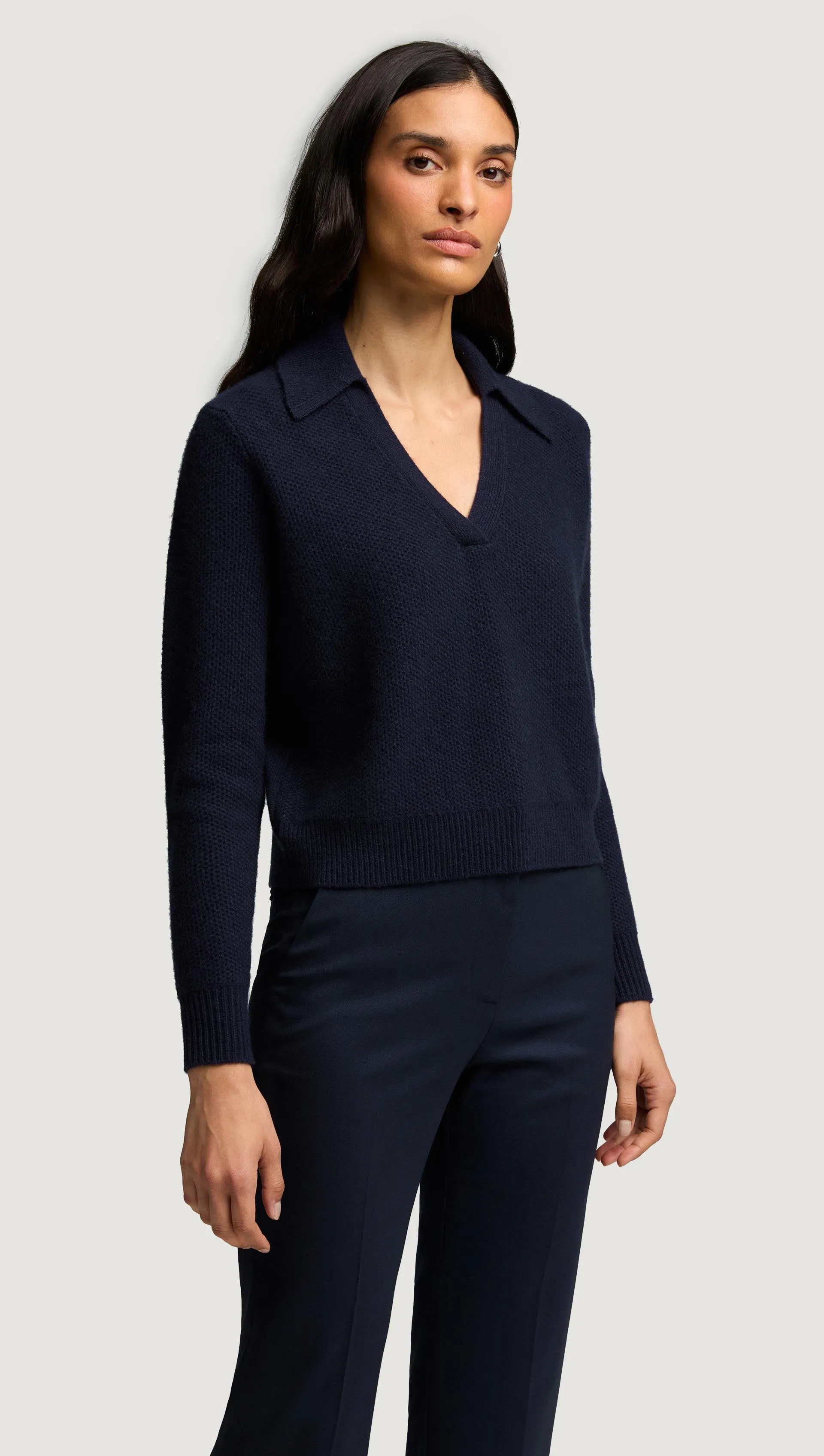 Polo Sweater in Wool Cashmere | Navy