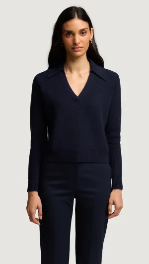 Polo Sweater in Wool Cashmere | Navy