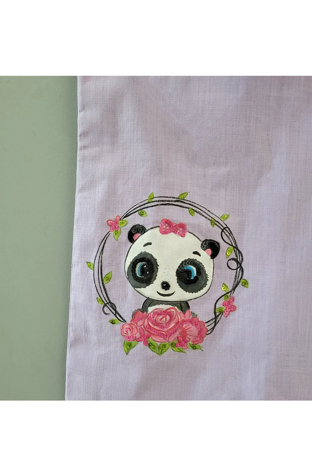 Purple Panda Handpainted One Shoulder Linen Trendy Dress