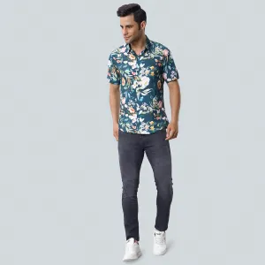 Rayon Jungle Design Printed Green Shirts for Men