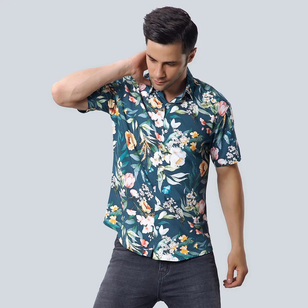 Rayon Jungle Design Printed Green Shirts for Men