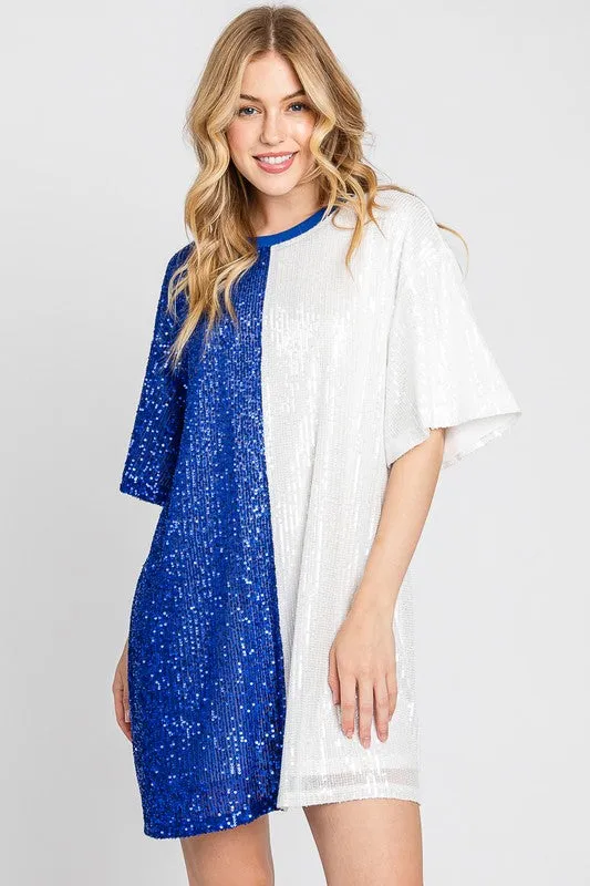 Royal/White Color Block Sequin Dress Top