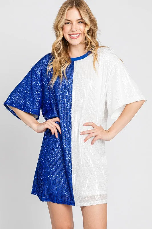 Royal/White Color Block Sequin Dress Top