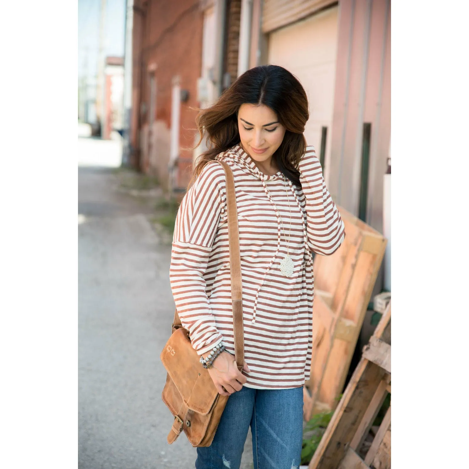 Rust Striped Relaxed Hoodie