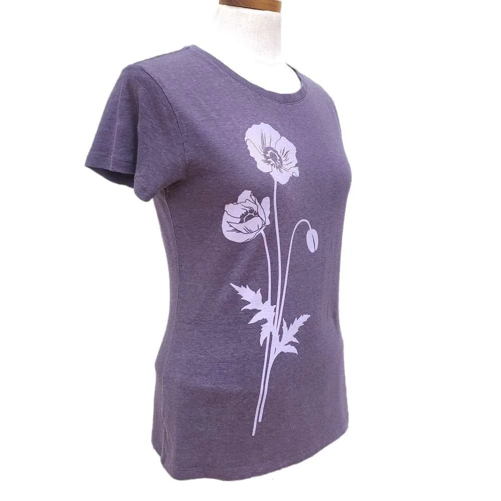 Short Sleeve - Purple Poppies Hemp and Organic Cotton by Uzura