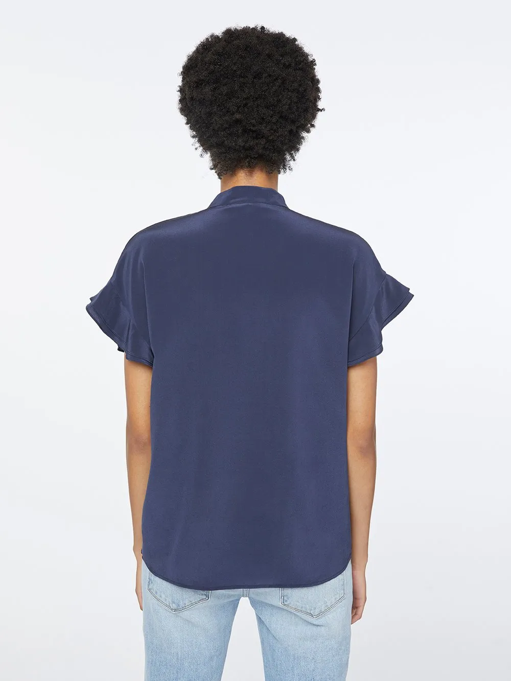 Silk Flounce Short Sleeve -- Navy