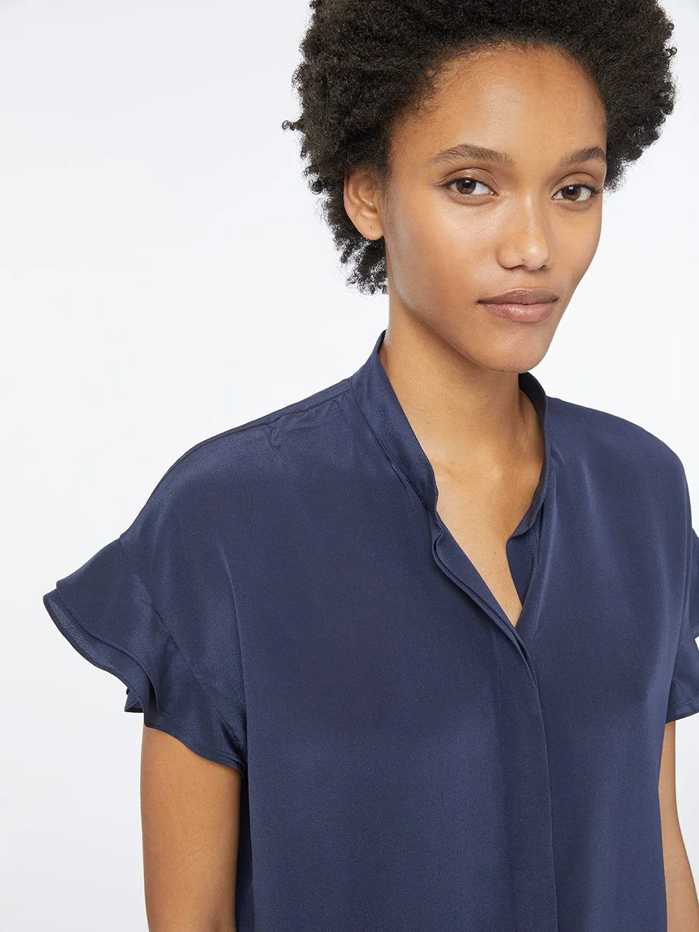 Silk Flounce Short Sleeve -- Navy