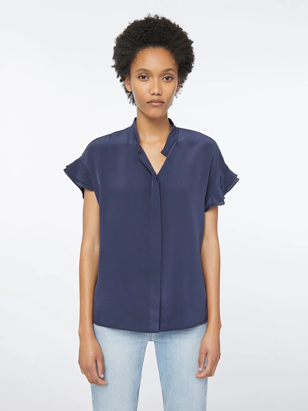 Silk Flounce Short Sleeve -- Navy