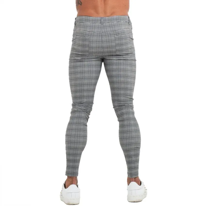 Skinny Fit Plaid Grey Comfy Stretch Style Men Pants