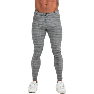 Skinny Fit Plaid Grey Comfy Stretch Style Men Pants