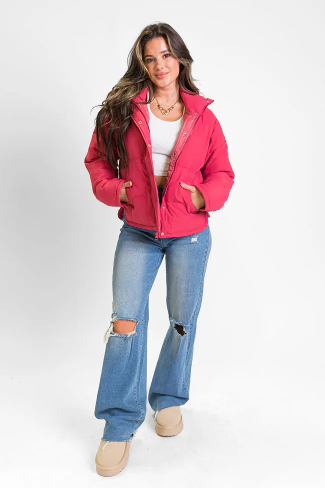 Snow Problem At All Magenta Puffer Jacket SALE