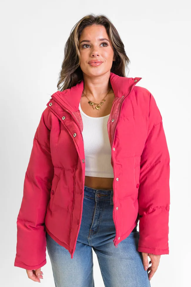 Snow Problem At All Magenta Puffer Jacket SALE