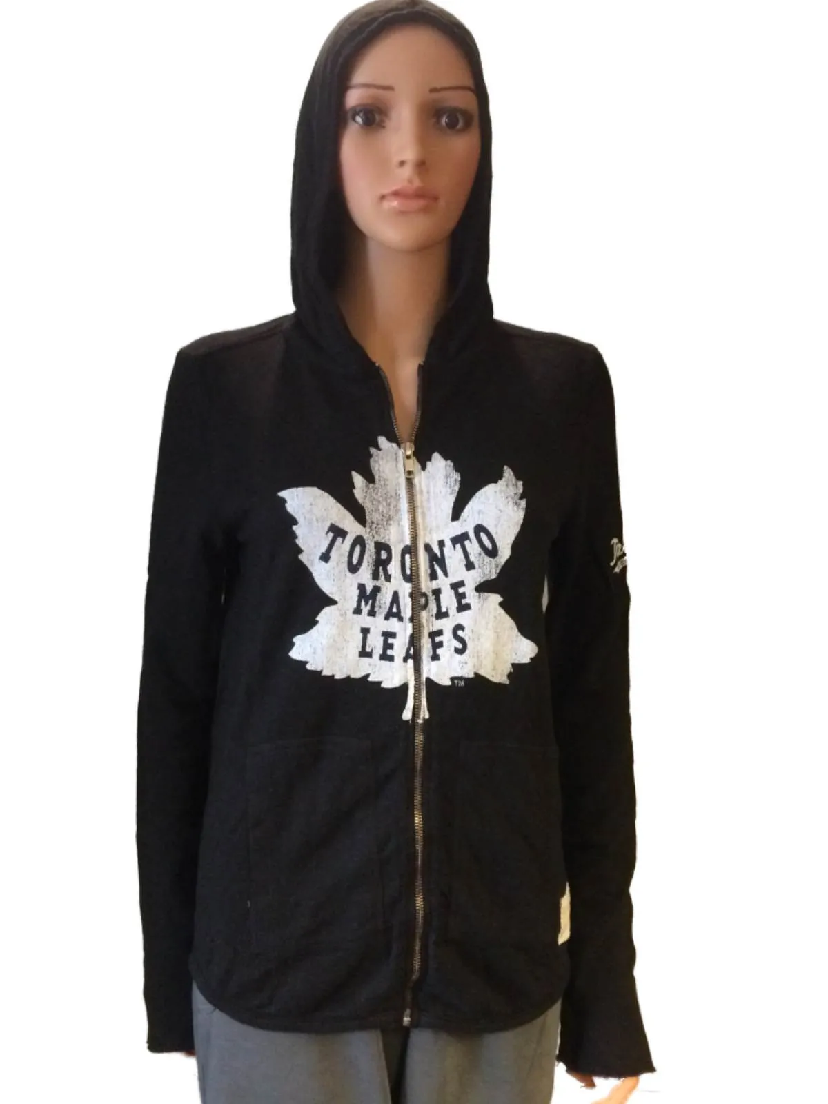 Toronto Maple Leafs Retro Brand Women Black Quad Blend Zip Up Hoodie Jacket