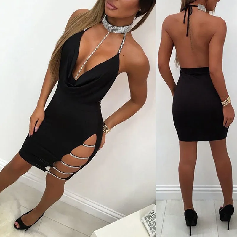 Trendy Halter Sequins Metallic Bandage Dress