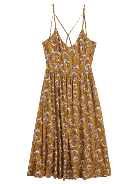 Trendy Sunflower Criss Cross Midi Dress