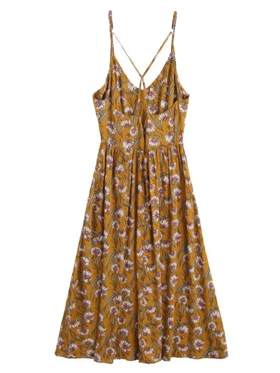 Trendy Sunflower Criss Cross Midi Dress