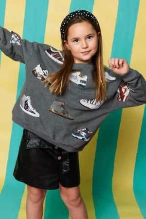 Tween Sweaters | Grey Sneakers All Over Sweatshirt | Queen of Sparkles