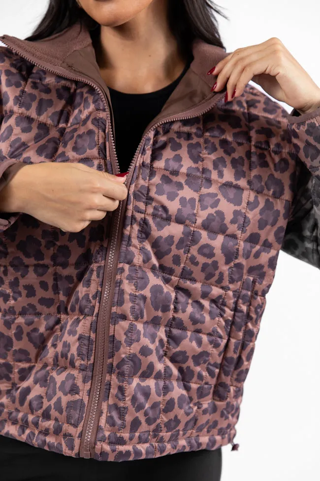 Vail Valley Brown Leopard Quilted Zip Up Jacket SALE