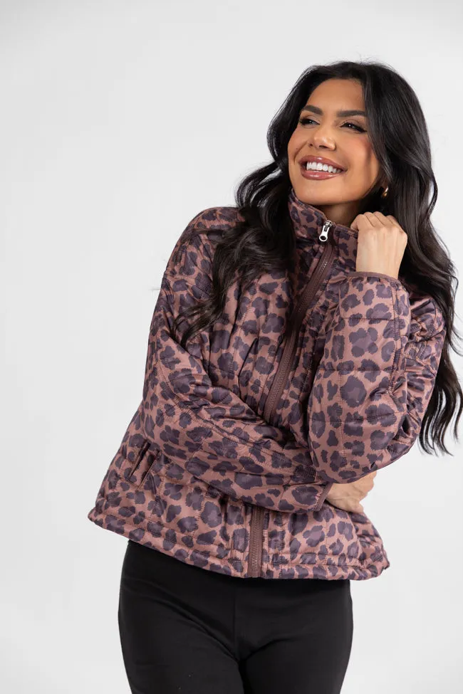 Vail Valley Brown Leopard Quilted Zip Up Jacket SALE