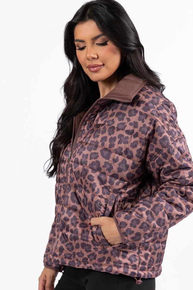 Vail Valley Brown Leopard Quilted Zip Up Jacket SALE