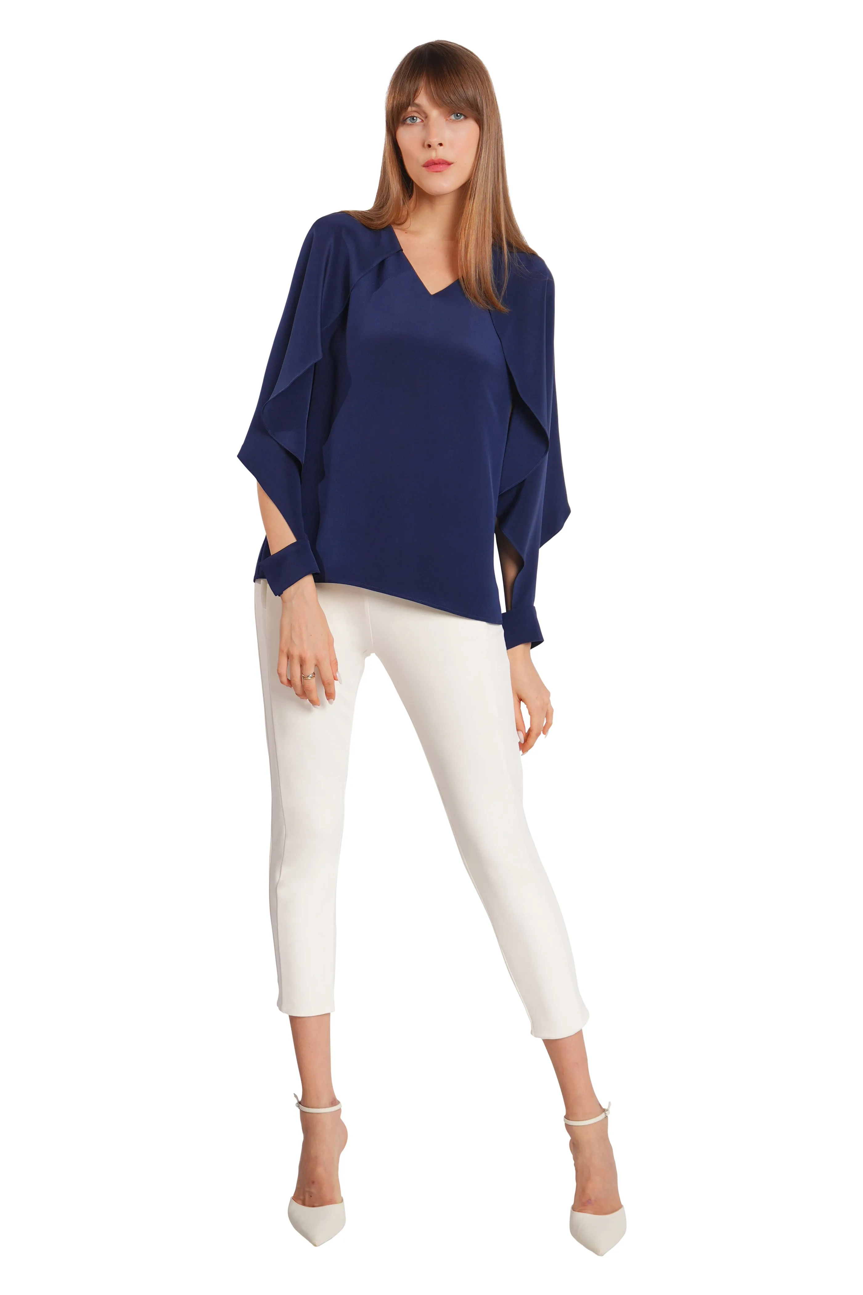 Vale Cape Sleeves Silk Crepe Top