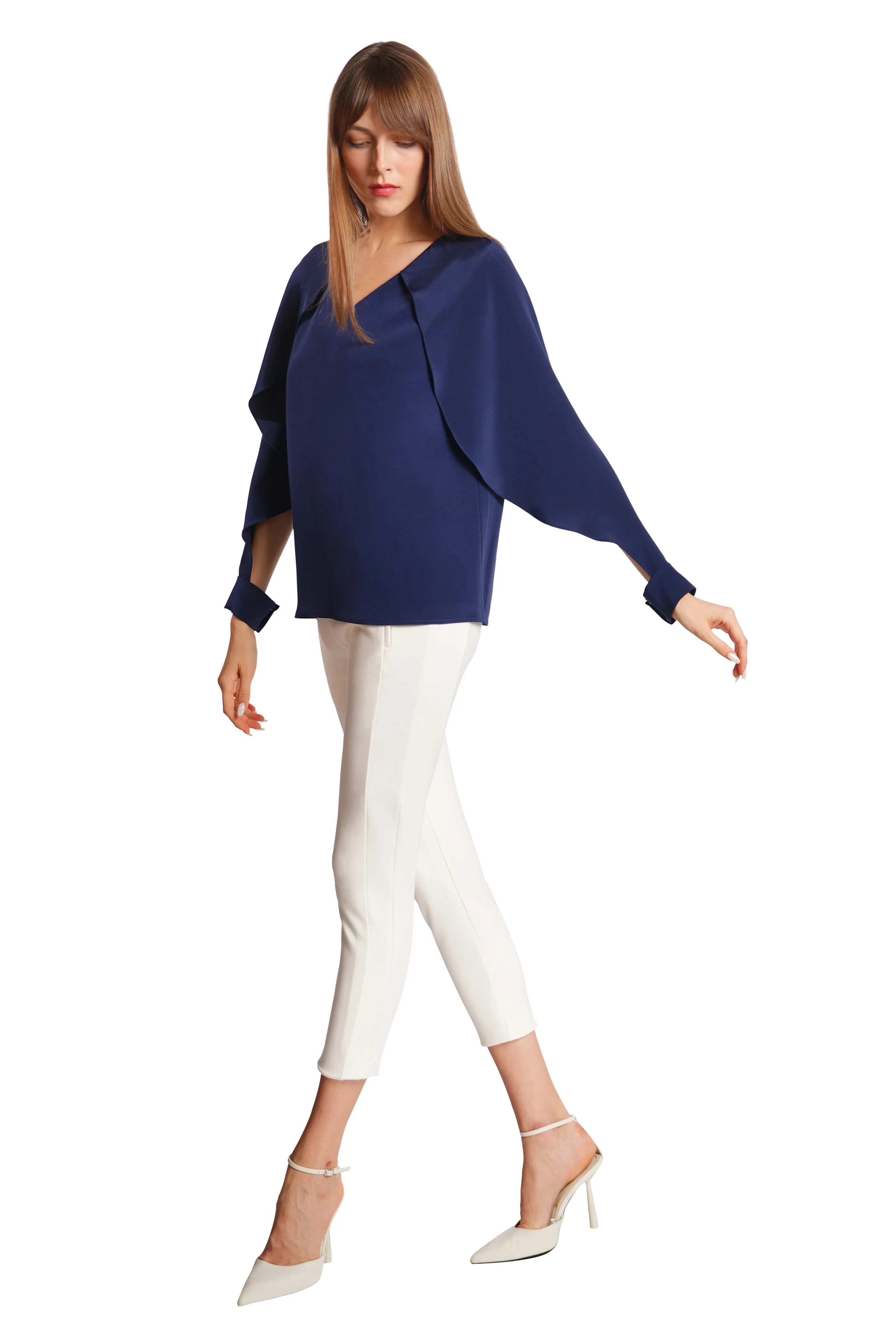 Vale Cape Sleeves Silk Crepe Top