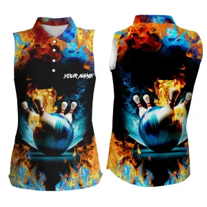 Water fire background name Sleeveless polo bowling polo shirts for women, team bowling jerseys