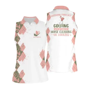 Weekend Forecast Flamingo Women Sleeveless Golf Polo Shirt, Polo Shirts for Women Sleeveless Summer Sports