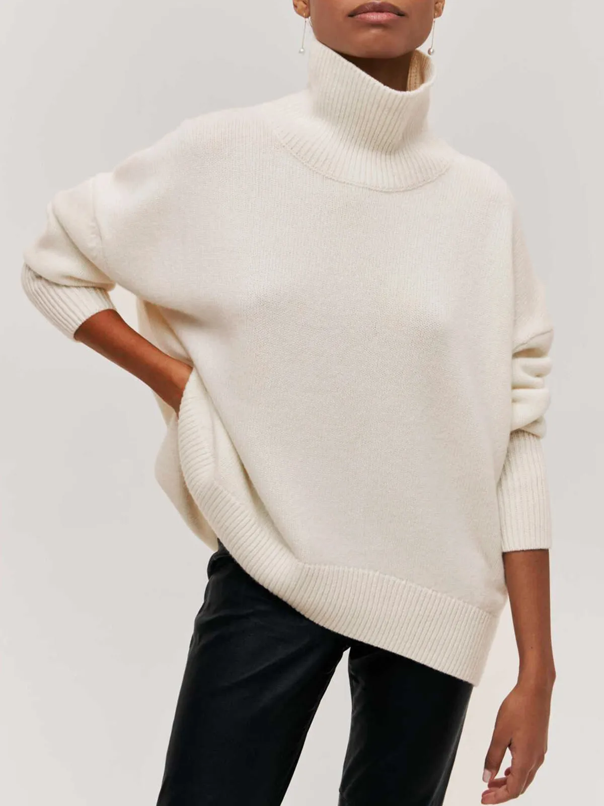 Wenkouban-Christmas Thanksgiving outfits_Cloudless Sky Graceful Turtleneck Oversized Sweater