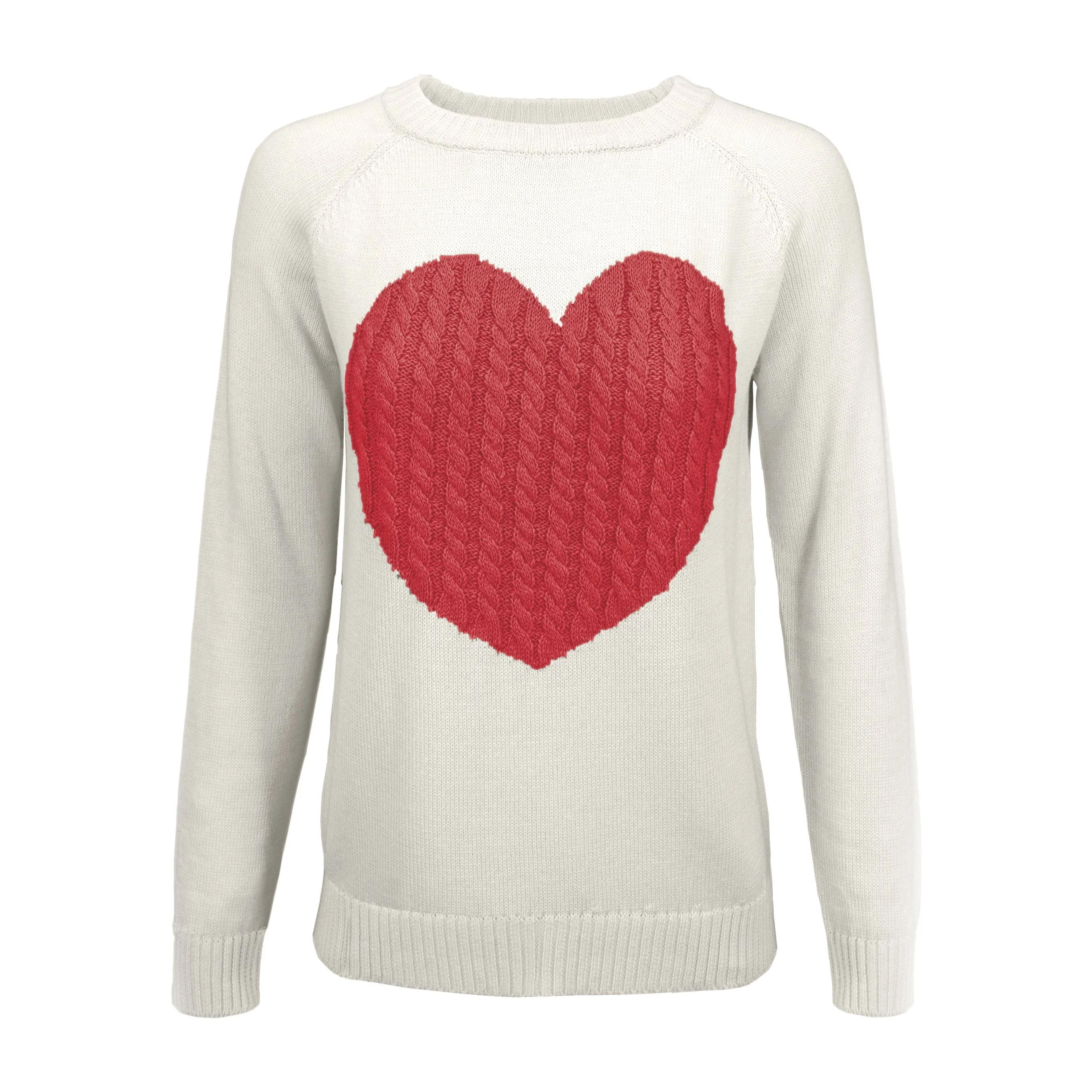 YEMAK Women's Long Sleeve Crewneck Cute Heart Cable Knit Pullover Sweater MK3506 (S-L)